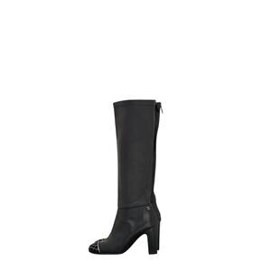 Chanel Black Leather Cap Toe Knee-High Boots Sz.38,5